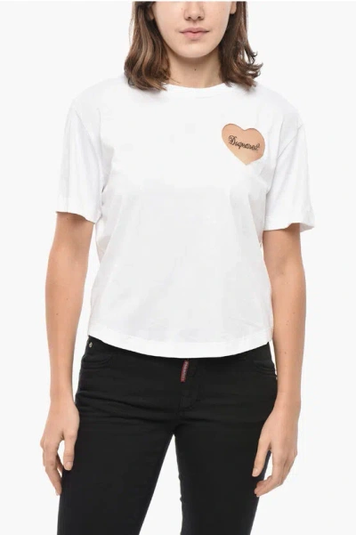 Dsquared2 Crew Neck Cotton T-shirt With Mesh Detail In White