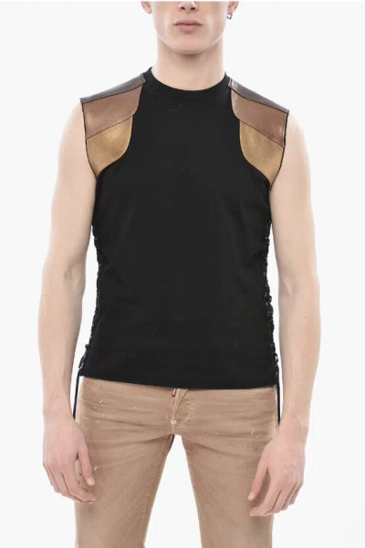 Dsquared2 Crew-neck Cotton T-shirt With Metallic Details In Black