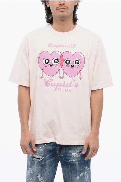 Dsquared2 Crew Neck Cupid's Club Cotton T-shirt In White