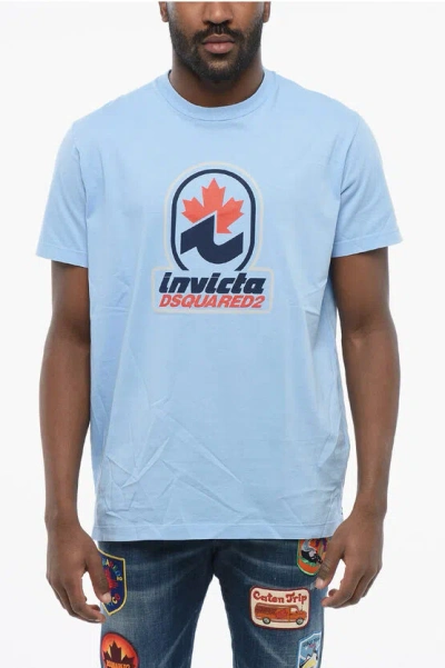 Dsquared2 Crew Neck D2 Invicta T-shirt With Printed Logo In Blue