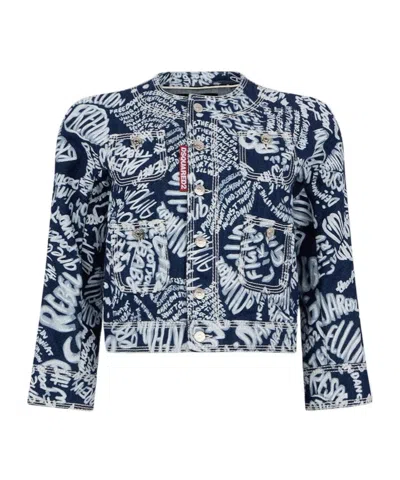 Dsquared2 Crew Neck Denim Jacket In Blue