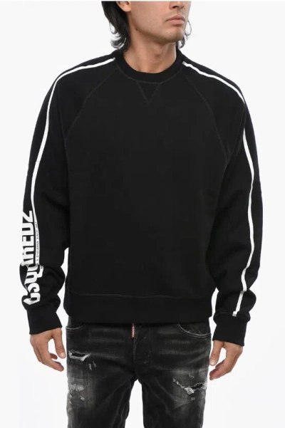 Dsquared2 Crew Neck Fleeced Cotton Sweatshirt With Printed Logo In Black