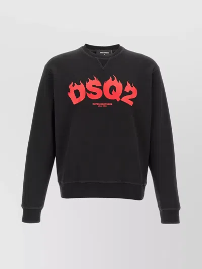 Dsquared2 Crew Neck Graphic Print Long Sleeves Sweater In Black
