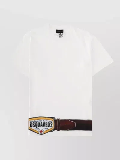 Dsquared2 Crew Neck Graphic Print Short Sleeve Shirt In White