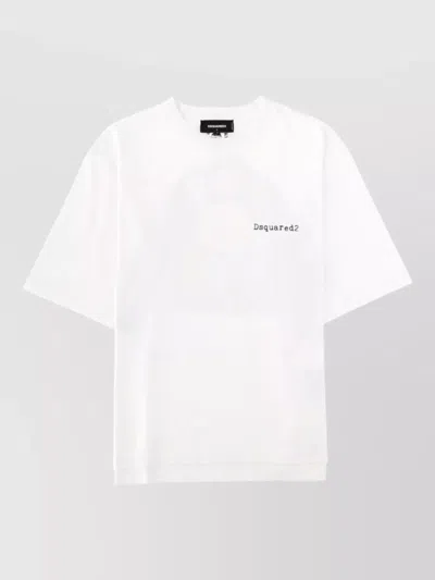 Dsquared2 Crew Neck Graphic Print Short Sleeve Shirt In White