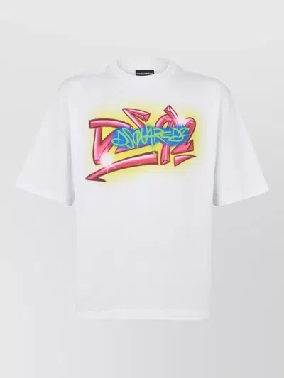 Dsquared2 Crew Neck Graphic Print Short Sleeve T-shirt In Blue