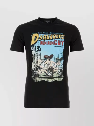 Dsquared2 Crew Neck Graphic Print Short Sleeves T-shirt In Black