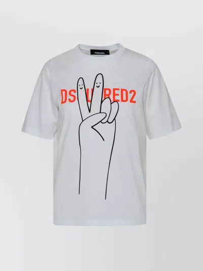 Dsquared2 Crew Neck Graphic Print Short Sleeves Top In White