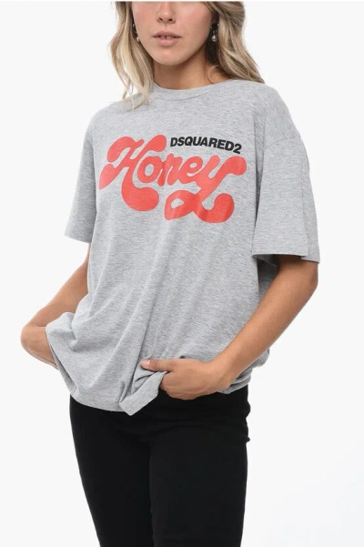 Dsquared2 Crew Neck Honey Cotton Blend T-shirt In Gray