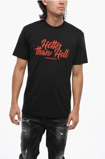 Dsquared2 Crew Neck Hotter Than Hell T-shirt With Print In Black