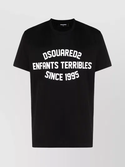 Dsquared2 Crew Neck Jersey Texture Printed Front In Black