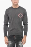 Dsquared2 Crew Neck Leaf Virgin Wool Sweater In Gray