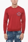 Dsquared2 Crew Neck Leaf Virgin Wool Sweater In Red