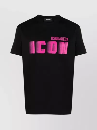 Dsquared2 Crew Neck Logo Print Cotton Jersey T-shirt In Black