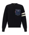 Dsquared2 Crew Neck Denim Pocket Sweater With Striped Sleeves In Black