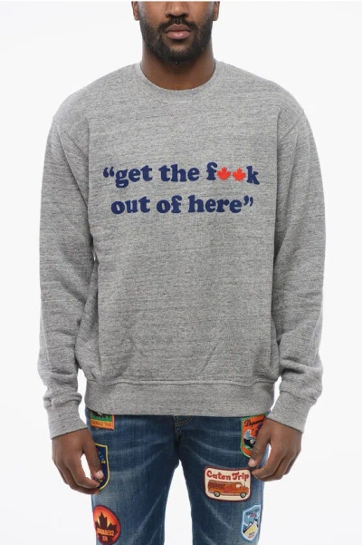 Dsquared2 Crew Neck Out Of Here Brushed Cotton Sweatshirt In Grey