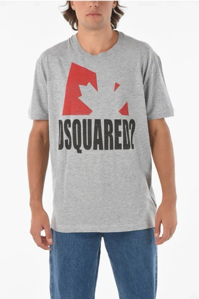 Dsquared2 Crew Neck Printed Logo Cotton T-shirt In Grey