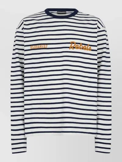 Dsquared2 Crew Neck Striped Long Sleeve T Shirt In Multi