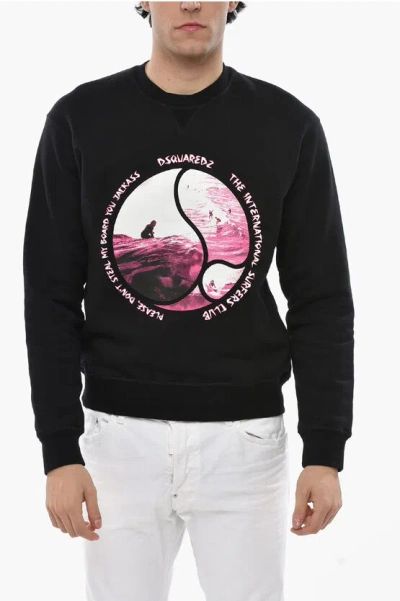 Dsquared2 Crew Neck Surf Sweatshirt With Front Print In Black