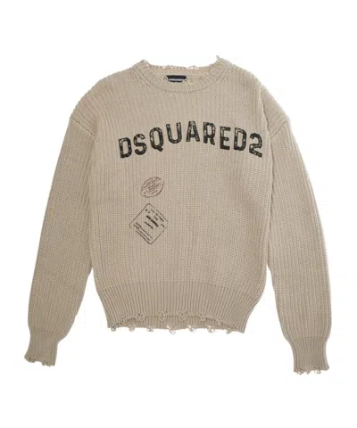 Dsquared2 Crew Neck Sweater In Beige
