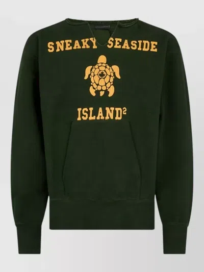 Dsquared2 Crew Neck Sweater Chest Pocket Frayed Trim In Green