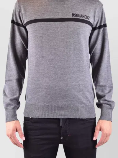 Dsquared2 Crew Neck Sweater Contrast Stripe In Gray