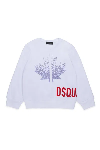 Dsquared2 Kids' Crew-neck Sweatshirt With Caviar Leaf Print In White