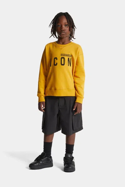 Dsquared2 Kids' Crew-neck Sweatshirt With Icon Logo In Yellow