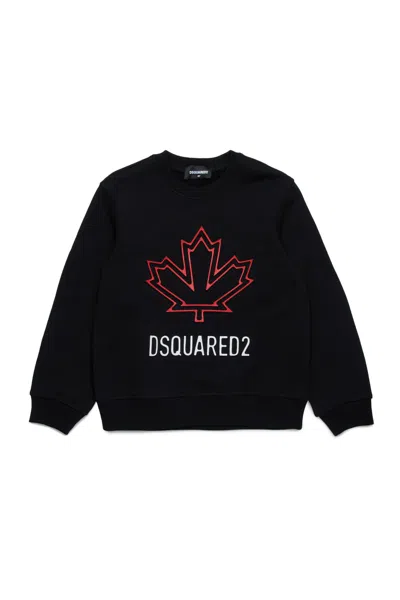 Dsquared2 Crew-neck Sweatshirt With Maple Leaf Outline In Black