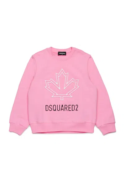 Dsquared2 Felpa Girocollo Con Maple Leaf Outline In Pink