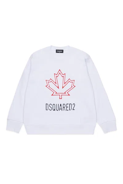 Dsquared2 Crew-neck Sweatshirt With Maple Leaf Outline In White