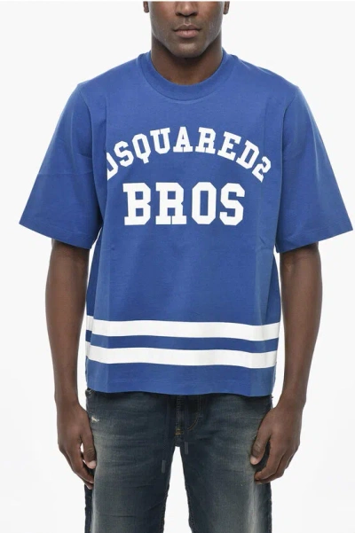 Dsquared2 Crew-neck T-shirt D2 Bros Printed Cotton In Blue