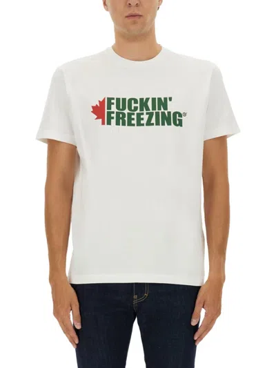 DSQUARED2 CREW NECK T-SHIRT WITH MAPLE LEAF GRAPHIC