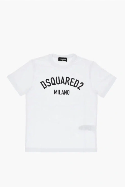 Dsquared2 Crew Neck T-shirt Relax In Solid Color With Printed Logo In Orange