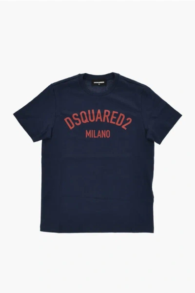 Dsquared2 Crew Neck T-shirt Relax In Solid Color With Printed Logo In Pink