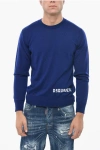 Dsquared2 Crew Neck Virgin Wool Sweater With Flocked Logo In Blue