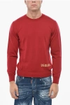 Dsquared2 Crew Neck Virgin Wool Sweater With Flocked Logo In Red