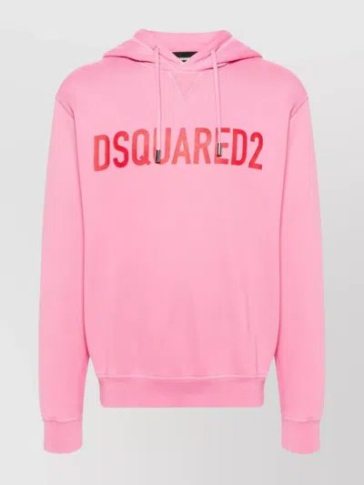 Dsquared2 Crewneck Cotton Jersey Hooded Sweater In Pink