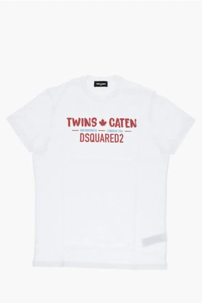 Dsquared2 Crewneck Cotton Jersey T-shirt Relax With Front Print In Pink