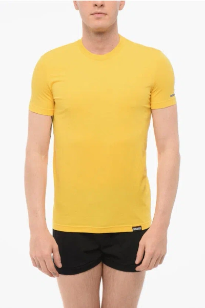Dsquared2 Crewneck Cotton Pajama T-shirt In Yellow