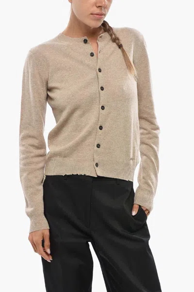 Dsquared2 Crew-neck Knit Cardigan In Beige