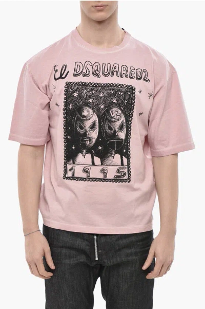 Dsquared2 Crewneck Loose-fit T-shirt With Graphic Print In Pink