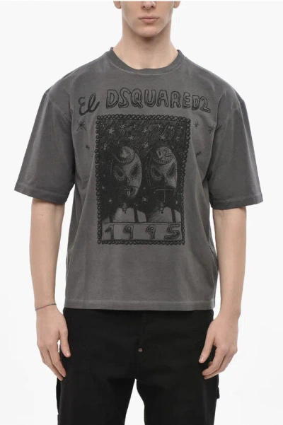 Dsquared2 Crewneck Loose-fit T-shirt With Graphic Print In Gray