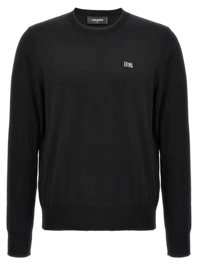 Dsquared2 Classic Black Crew-neck Sweater With Ribbed Cuffs