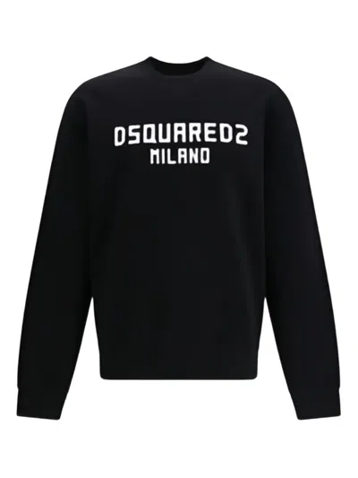 Dsquared2 Black Sweatshirt In Cotton With White Logo In Blue