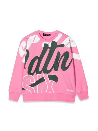 Dsquared2 Kids' Crewneck Sweatshirt Allover Writing In Pink