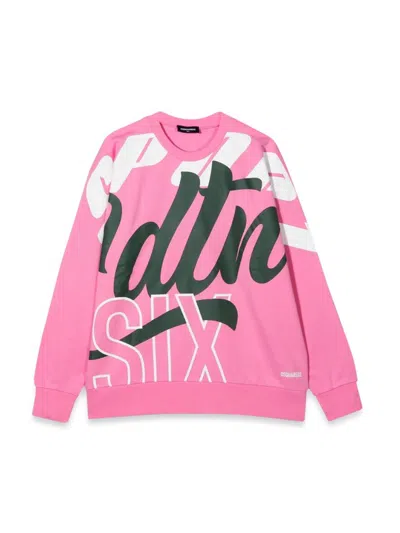 Dsquared2 Kids' Crewneck Sweatshirt Allover Writing In Pink