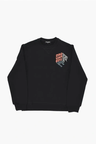 Dsquared2 Crewneck Sweatshirt Relax Brushed Cotton With Printed Logo In Black