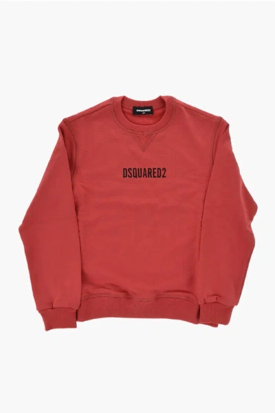 Dsquared2 Crewneck Sweatshirt Relax Brushed Cotton With Printed Logo In Brown