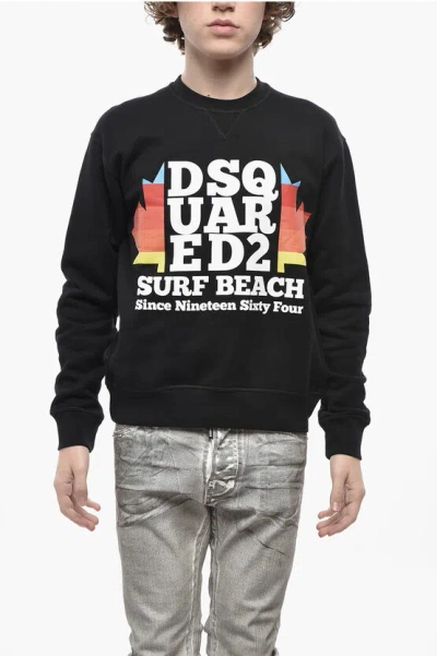 Dsquared2 Crewneck Sweatshirt Surf Beach With Front Print In Black
